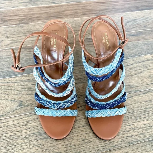 Aquazzura Braided Denim Tyra Heels - Picture 2 of 9